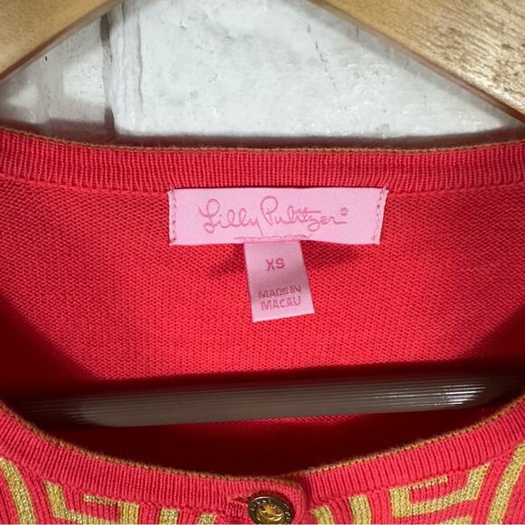 Lilly Pulitzer Greek Key Pink Cardigan Sweater Size XS - Picture 4 of 9
